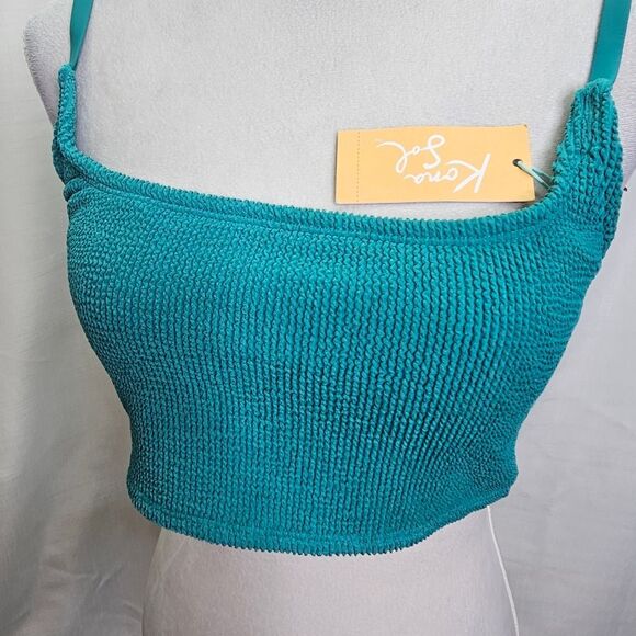 Kona Sol Turquoise Pucker Texture Square Neck Bikini Top Size Large - Picture 6 of 13